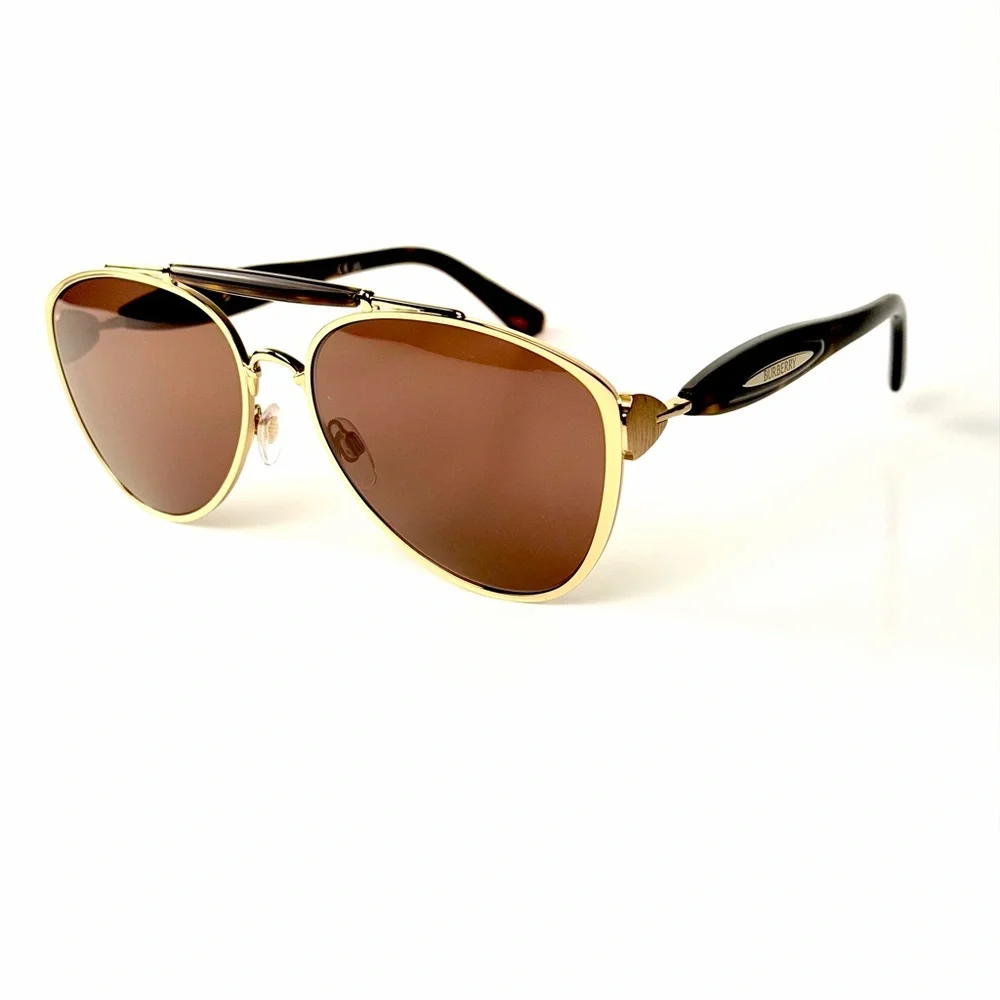 Burberry B 3160 1109/73 Sunglasses   Brown Gold Lenses Pilot Aviator  61mm